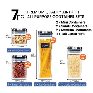 7 PCs Air Tight Jars, Best Food Storage Canisters, Vacuum Sealable Containers